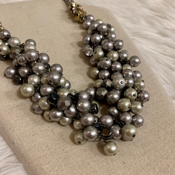 Stella & Dot Isadora Hematite Pearl Bib Necklace - Picture 3 of 5